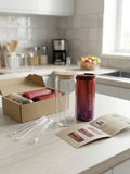 Set Vaso De Vidrio 630 Ml Tapa Y Bombilla Y Vaso Café 310 Ml